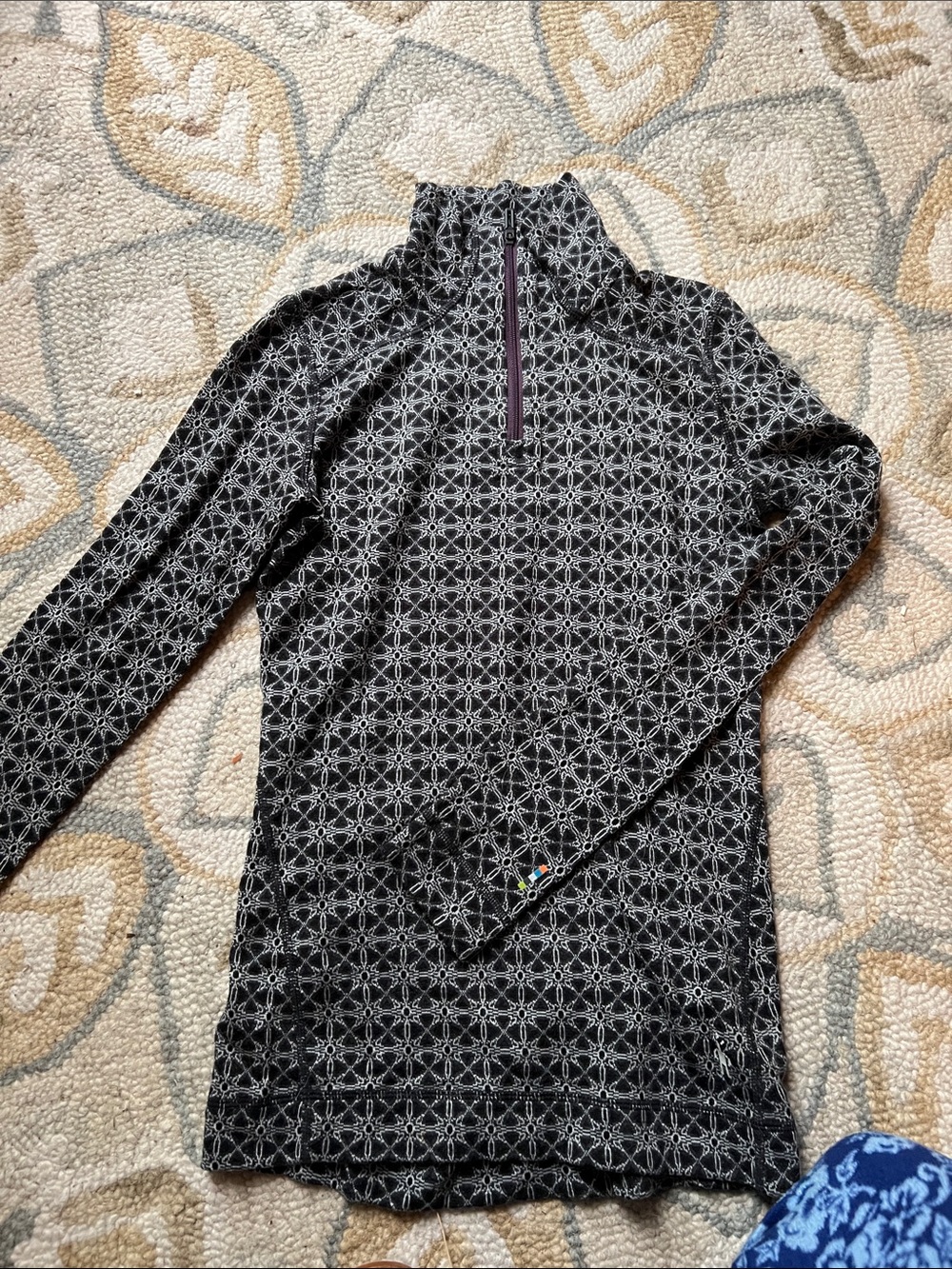 Smartwool Black Geometric Quarter-Zip Turtleneck Sweater